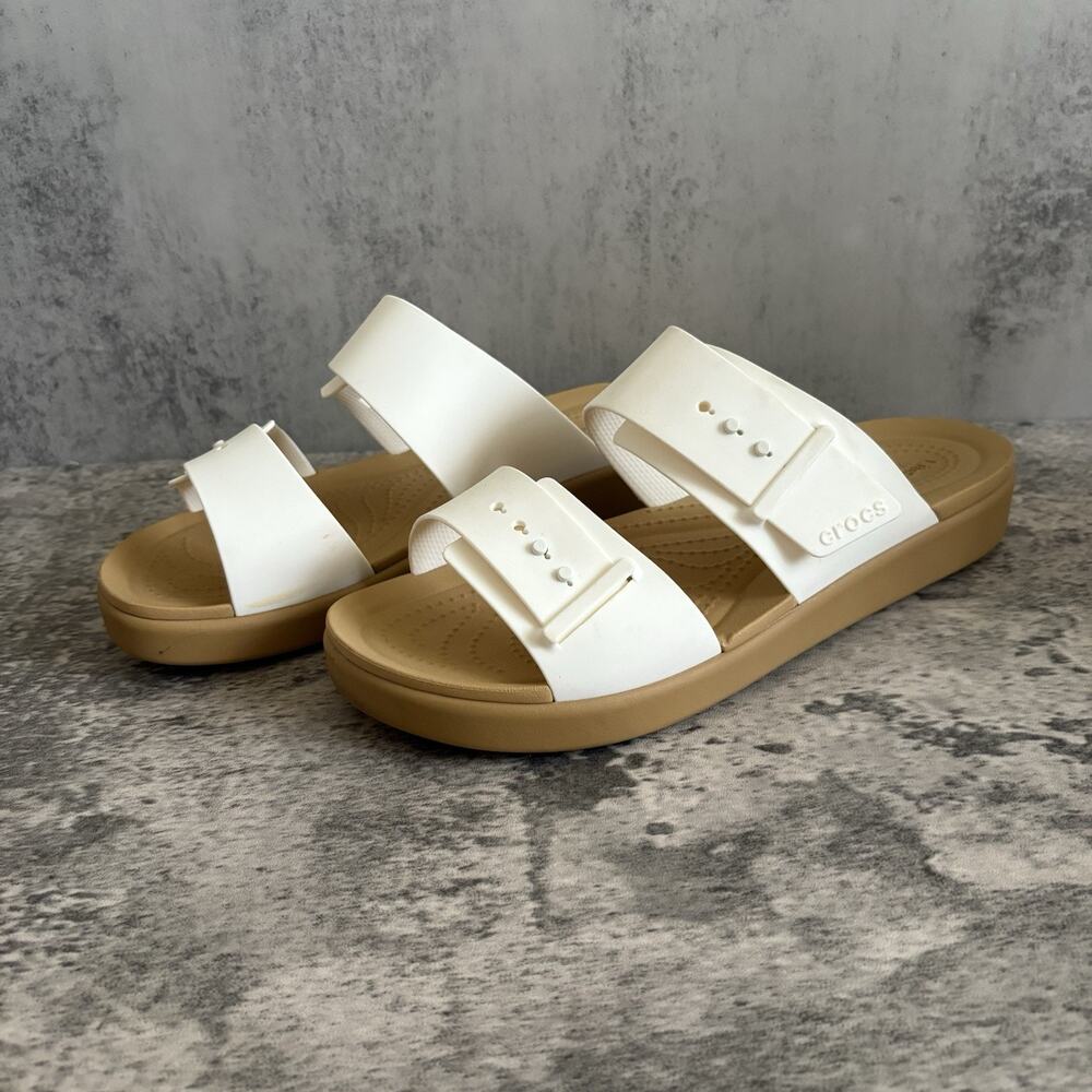 Crocs Brooklyn Buckle Low Slide Sandal White adjust Women Sz 8 LiteRide